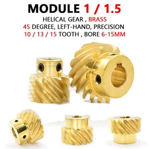 Module 1 1.5 Brass Helical Gear 45° Left-hand 10/13/15 Tooth Motor Pinion Metal - Picture 1 of 17