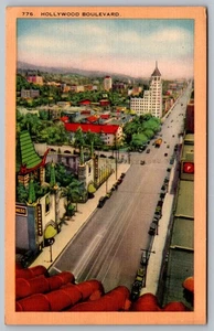 Hollywood CA Hollywood Boulevard postal lino sin publicar - Imagen 1 de 2