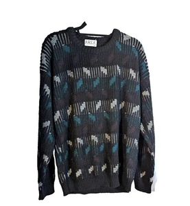 Aria Hombre Grande Negro Patrón Geométrico Suéter Usado - Imagen 1 de 6