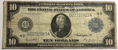 1914 $10 FEDERAL RESERVE NOTE Cleveland, Ohio FINE Large Note - Image 1 of 2