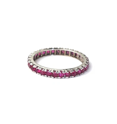 14K White Solid Gold Natural Ruby Eternity Band Ring, 32 Rubies, 1 Carat - Image 1 of 4