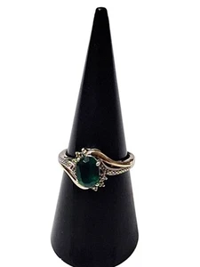 Sterling Silber 10k Gold Smaragd Diamant Ring 3,07g Größe 6,5 (Laborgefertigte Edelsteine) - Bild 1 von 12