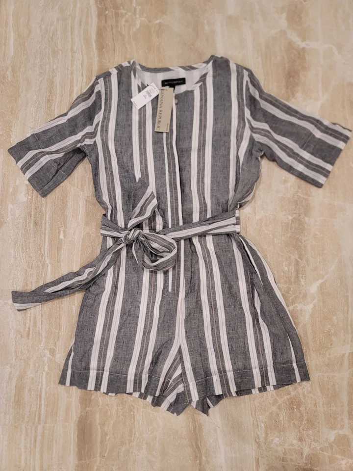 Платье женское Banana Republic в полоску с четвертью рукава подпоясанное покрой с широкой юбкой XS хлопок - Изображение 1 из 4