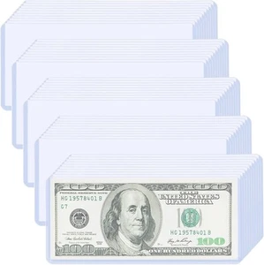 50 Clear PVC Currency Sleeves for Dollar Bills, Waterproof Money Holder 6.8"x2.9 - Picture 1 of 7