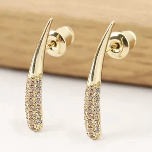 Rachel Zoe Climber Earrings Vertical Stripe Water Drop Zircon CZ Geometric Gold - Picture 1 of 5
