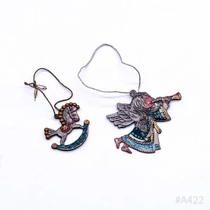 Set of 2 Vintage Enamel Christmas Ornaments Angel & Rocking Horse, enameled - Picture 1 of 10