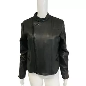 CLUB MONACO Black 100% Lamb Leather Classic Leather Motorcycle Jacket L - Picture 1 of 4