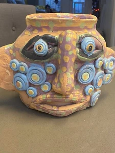 Vintage MCM Abstract Terracotta Folk Art Double Face Pottery Pot Read Descript! - Picture 1 of 21