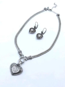 lia sophia Love Dust Demi Parure Necklace & Earrings Pave Heart Silver Tone U260 - Picture 1 of 21