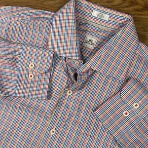 Camisa Peter Millar Para Hombre Grande Azul Amarillo Rosa A Cuadros Manga Larga Botón Delantero - Imagen 1 de 6