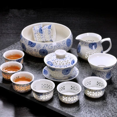 Exquisito juego de té chino de kungfu porcelana Gaiwan Tureen taza de té colador de té Foto 1 de 4