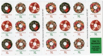 Scott #3252e Christmas Wreaths Booklet of 20 Stamps - MNH P#B111111 - Image 1 of 2