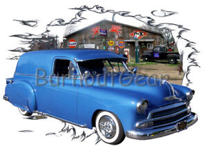 1952 Blue Chevy Sedan Delivery Custom Hot Rod Garage T-Shirt 52 Muscle Car Tees