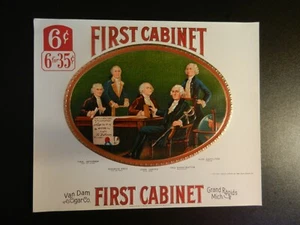 VINTAGE FIRST CABINET UNUSED CIGAR LABEL. Approx. 7 3/4" X 6 1/2" - Foto 1 di 1