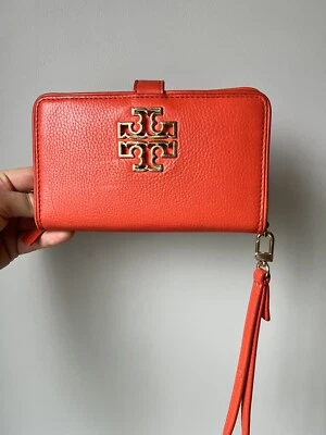 Tory Burch Orange Leather Britten Smartphone Wristlet - Image 1 of 4