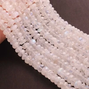 1 Long Strand White Rainbow Moonstone Faceted Rondelles -12 inch - Picture 1 of 5