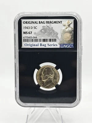 1943-D 5C Jefferson Nickel - NGC MS67 - Original Bag Fragmant - Image 1 of 3
