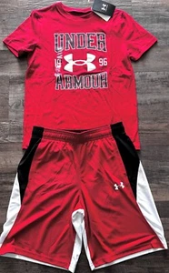 NWT Under Armour Boys YMD Red/White/Gray/Black 2pc Shorts Set Medium - Picture 1 of 4