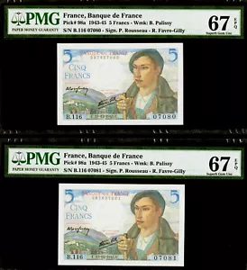 Francia 2 Franchi consecutivi 1943 Pick-98a SUPERBA GEMMA UNC PMG 67 EPQ - Foto 1 di 2