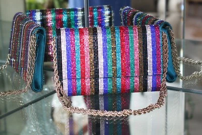 Judith Leiber Striped BAG Ritz Fizz Fizzoni Envelope Clutch Crystals multi gold - Image 1 of 4