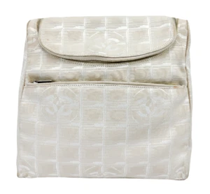 CHANEL Nylon Jacquard Travel Ligne Backpack Crossbody Beige CC Silver Hardware - Picture 1 of 11