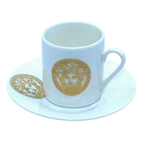 NUEVO 12 piezas Juego de Café Espresso 6 Tazas/6 Platillos Hueso China Diseño Cabeza Medusa 90cc Foto 1 de 1