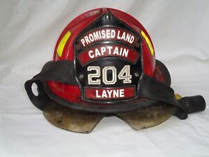 Cairns 1044 Fire Helmet - Red with Badge - Well Worn