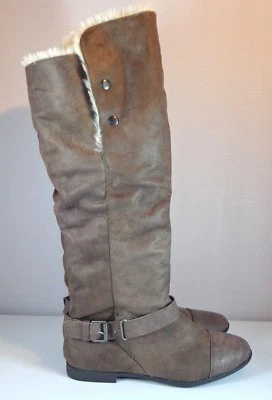 Botas hasta la rodilla Report para mujer talla 11 M marrón imitación cuero/piel puño plegable Foto 1 de 4