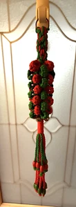 Handmade Macrame Red/Green Christmas Door Hanger With Wood Beads And Bells 31” - Picture 1 of 12