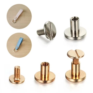 10X Flat Belt Screw Leather Craft Chicago Nail Brass Solid Rivet Stud Heads HOT - Picture 1 of 16