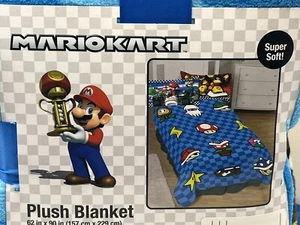 Super Mario Kart Plush Throw Blanket 62" X 90" Super Soft Mushroom Star Flower - Picture 1 of 6