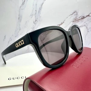 New GUCCI Sunglasses Newest Collection Black 55mm Round Aviator Gold GUCCI Logo - Picture 1 of 24
