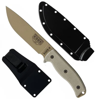 ESEE-6 Fixed Blade Survival Knife | Dark Earth Blade, Tan Micarta, Black Sheath - Image 1 of 2
