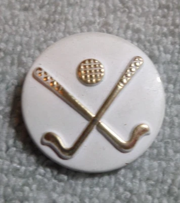 Vintage Antique Metal Picture Button GOLF CLUBS & BALL - Image 1 of 3