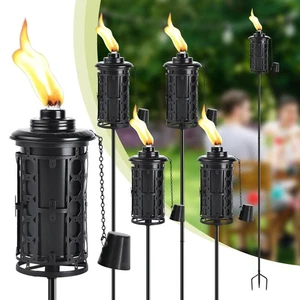Confezione da 6 Torce Aggiornate da Giardino per Casa, Torcia in Metallo Nera da Esterno Giardino Décor, - Foto 1 di 8