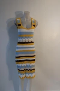Nuevo con etiquetas Vestido Midi Mujer French Connection Nellis Rayas Banana Cash Azul Crochet 8 - Imagen 1 de 7