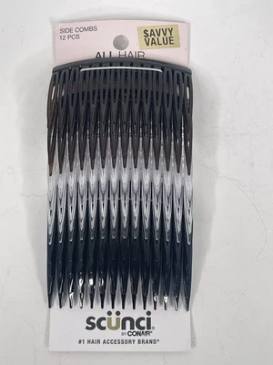 SCUNCI Plastic SIDE HAIR COMBS Assorted - Black, Clear, and Brown - 12 Ct - Image 1 of 2