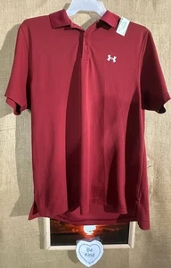 Under Armour heatgear loose men’s maroon L polo pull on polo stretch short sleev - Picture 1 of 4