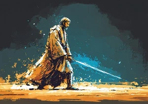 Carta artistica Obi-Wan Kenobi 1/1 PaintOholic firmata UNICA NEL SUO GENERE - Foto 1 di 2