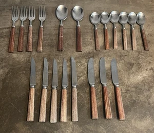 VTG Silverware Set Of 20 Japan Wood Stainless Flatware Mid Century Modern - Picture 1 of 5