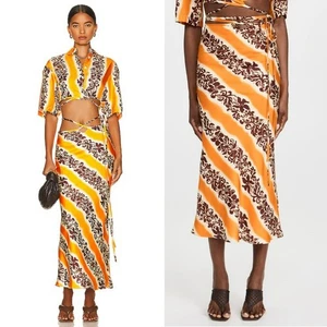 Christophe Esber Loophole Tie Skirt Orange Brown Tiger Hibiscus Floral Print 10 - Picture 1 of 14