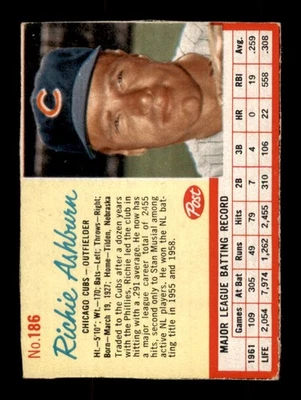 1962 Post # 186  Richie Ashburn VG-VGEX (Hand Cut) - Image 1 of 2