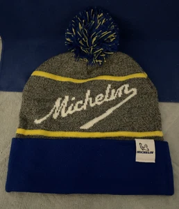 Gorro pompón azul y gris tejido con puños con logotipo Michelin Tries para hombre - Imagen 1 de 4