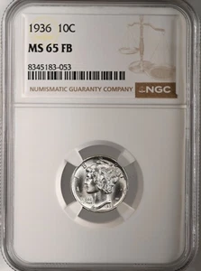 1936-P  10C  MERCURY SILVER DIME  "FULL BANDS"  NGC MS65 FB #8345183-053 - Picture 1 of 4