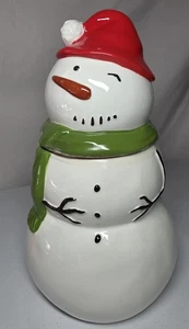 12 Winking Snowman Cookie and Candy Jar Threshold Glazed Earthenware - Picture 1 of 3