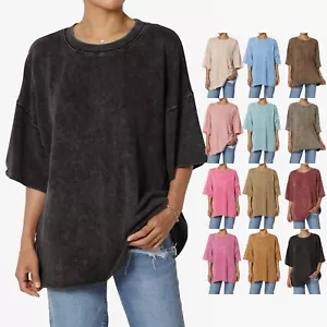 TheMogan T-Shirt Donna Oversize Lavaggio Acido Manica Corta Casual Comfort Lounge - Foto 1 di 74