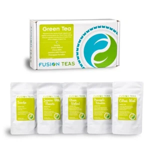 Green Tea Sampler - 5 Best Selling Loose Leaf Teas (Makes 40+ Cups) Fusion Teas - Picture 1 of 4