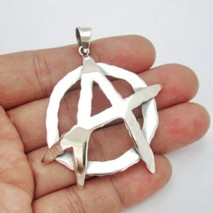 Collana grande argento sterling 925 ciondolo anarchia scheletro punk simbolo gioiello - Foto 1 di 9