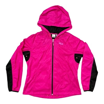 Chaqueta cortavientos deportiva Fila con capucha para mujer mediana fucsia negra cremallera completa Foto 1 de 4