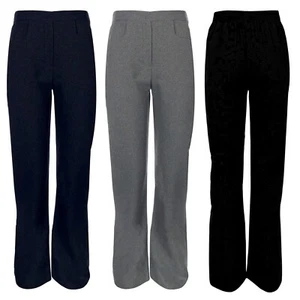 2x GIRLS PULL UP SCHOOL TROUSERS UNIFORM HALF ELASTICATED WAIST PANTS BOTTOMS - Picture 1 of 7